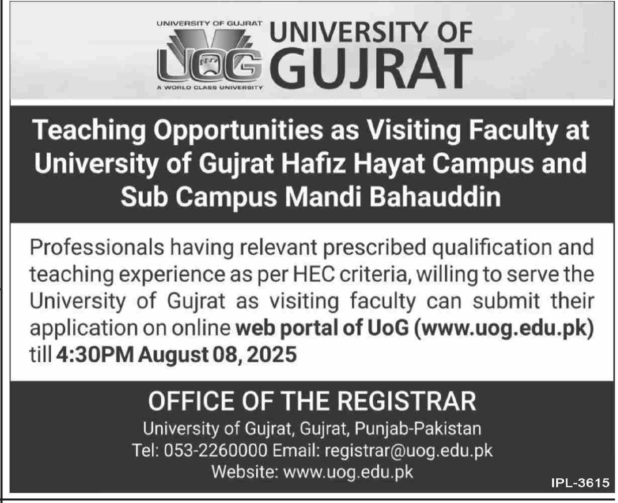 Teaching Jobs in University of Gujrat
